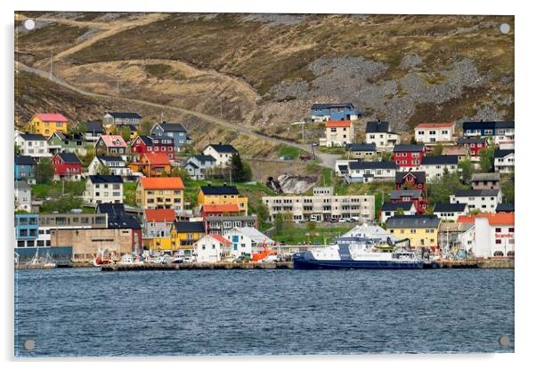 Colourful Houses in Honningsvåg in Arctic Norway. Acrylic by Martyn Arnold