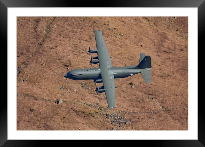 RAF C130 Hercules Low Level Flying Framed Mounted Print by Derek Beattie