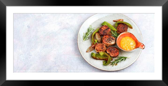 Meat pork medallions, space for text. Framed Mounted Print by Mykola Lunov Mykola