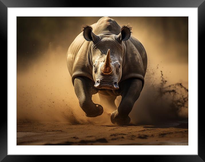 Rhinoceros Framed Mounted Print by Steve Smith