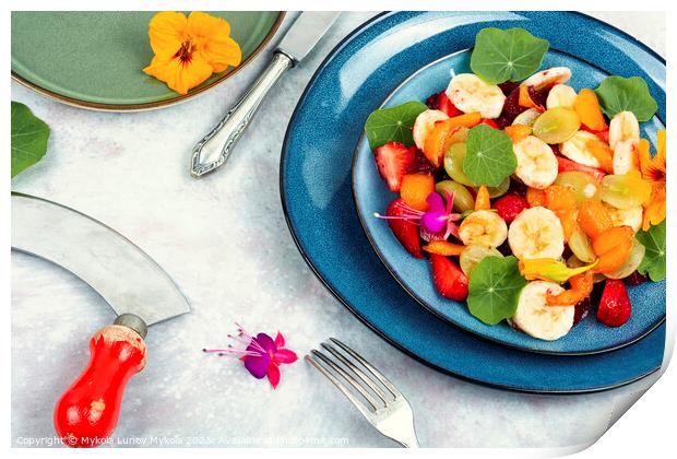 Colorful fruit salad with nasturtium. Print by Mykola Lunov Mykola