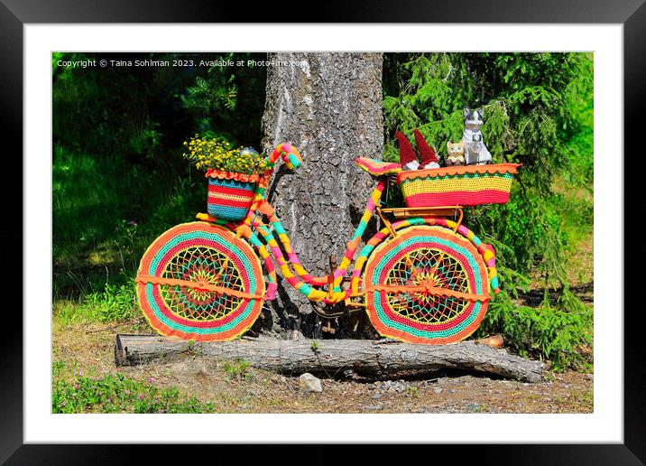 Bike Covered with Colorful Crochet and Knitwork Framed Mounted Print by Taina Sohlman