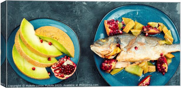 Dorado fish prepared with melon. Canvas Print by Mykola Lunov Mykola