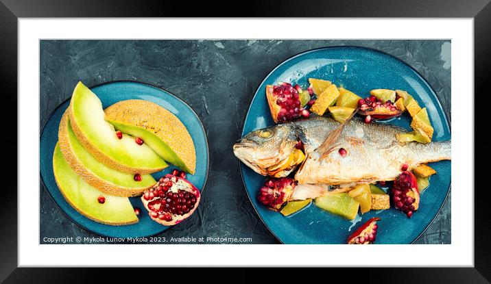 Dorado fish prepared with melon. Framed Mounted Print by Mykola Lunov Mykola