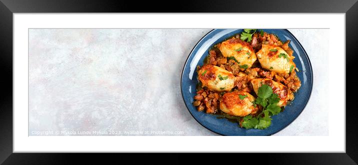 Appetizing stuffed calamari, space for text. Framed Mounted Print by Mykola Lunov Mykola