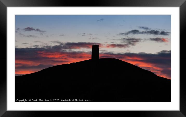 Glastonbury Tor Sunset Silhouette Framed Mounted Print by David Macdiarmid