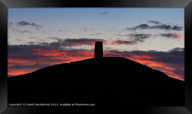 Glastonbury Tor Sunset Silhouette Framed Print by David Macdiarmid