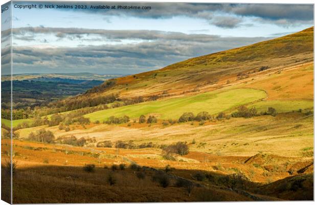 Looking Down the Tarell Valley towards Brecon  Canvas Print by Nick Jenkins