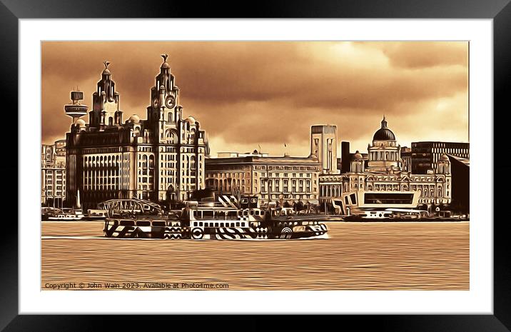 Liverpool Waterfront Skyline (Digital Art)  Framed Mounted Print by John Wain
