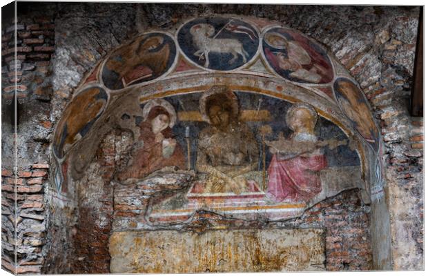 Jesus Christ In Medieval Apse Fresco Canvas Print by Artur Bogacki