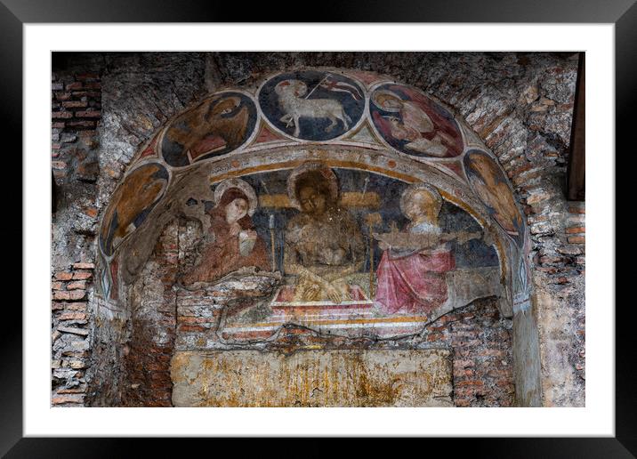Jesus Christ In Medieval Apse Fresco Framed Mounted Print by Artur Bogacki
