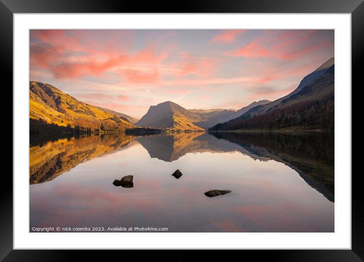 "Tranquil Reflections: Captivating Buttermere Suns Framed Mounted Print by nick coombs