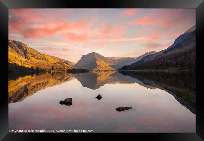 "Tranquil Reflections: Captivating Buttermere Suns Framed Print by nick coombs