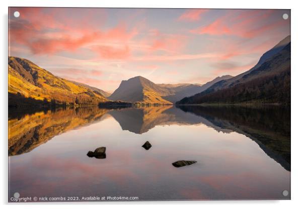 "Tranquil Reflections: Captivating Buttermere Suns Acrylic by nick coombs