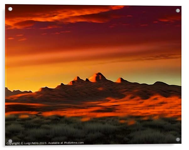 "Fiery Glow: A Captivating Countryside Sunset" Acrylic by Luigi Petro