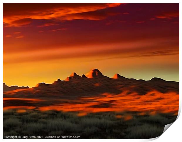 "Fiery Glow: A Captivating Countryside Sunset" Print by Luigi Petro
