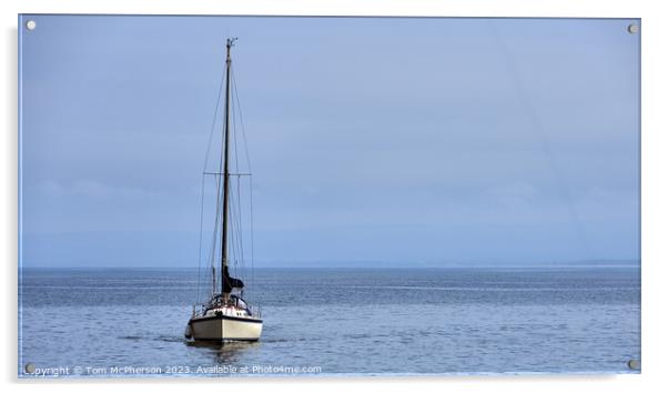 "Solitude: A Lone Yacht Sailing on the Serene Mora Acrylic by Tom McPherson