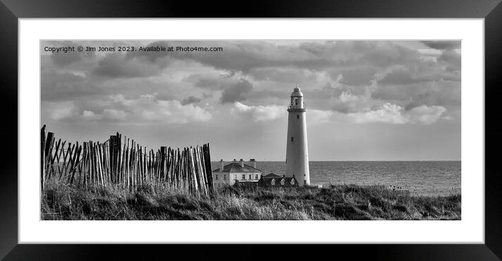 St Mary's Island in monochrome Framed Mounted Print by Jim Jones