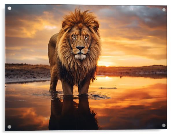 Lion At The Water Hole Acrylic by Steve Smith