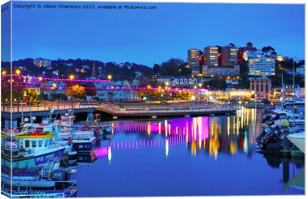 Torquay Harbour At Night Canvas Print by Alison Chambers