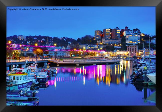Torquay Harbour At Night Framed Print by Alison Chambers