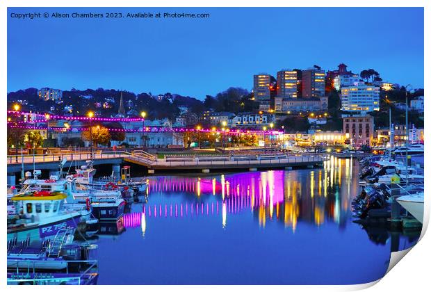 Torquay Harbour At Night Print by Alison Chambers