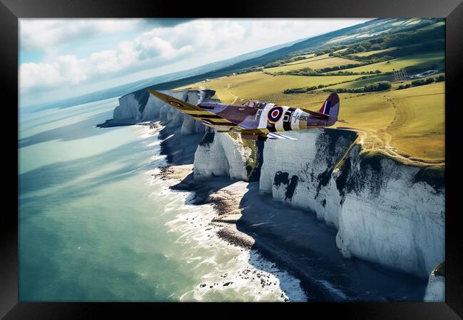 Spitfire Over Dover Framed Print by J Biggadike