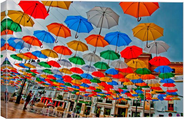 Vibrant Umbrellas Transform Torrox Square Canvas Print by Andy Evans Photos