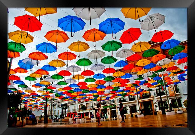 Vibrant Umbrella Haven in Torrox Framed Print by Andy Evans Photos