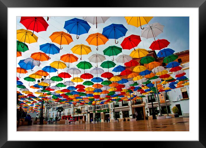 "Vibrant Umbrella Canopy in Torrox" Framed Mounted Print by Andy Evans Photos