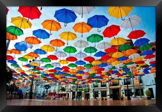 Vibrant Umbrella Canopy in Torrox Framed Print by Andy Evans Photos