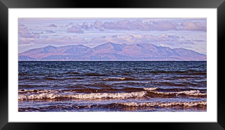 Troon South beach view of Arran`s mountains. Framed Mounted Print by Allan Durward Photography