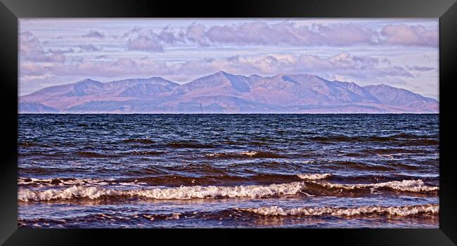 Troon South beach view of Arran`s mountains. Framed Print by Allan Durward Photography