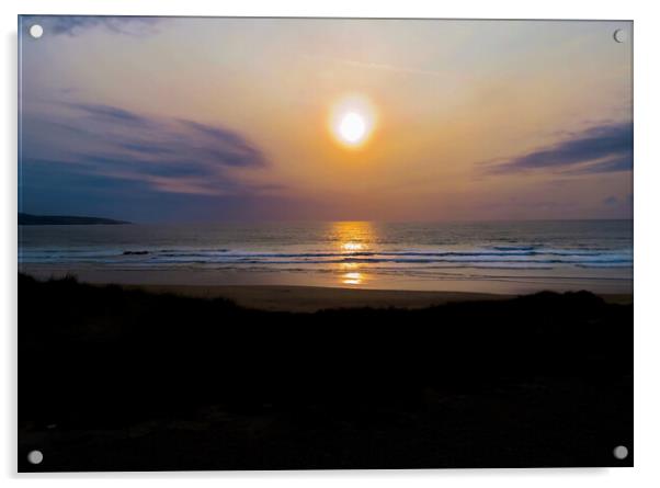 Gwithian Sunset Acrylic by Beryl Curran