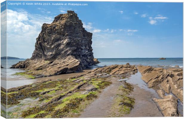 Large rock looking out to sea at Broadhaven North beach Canvas Print by Kevin White