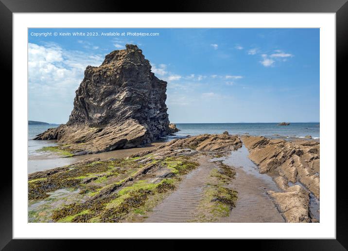 Large rock looking out to sea at Broadhaven North beach Framed Mounted Print by Kevin White