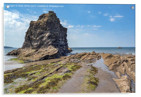 Large rock looking out to sea at Broadhaven North beach Acrylic by Kevin White