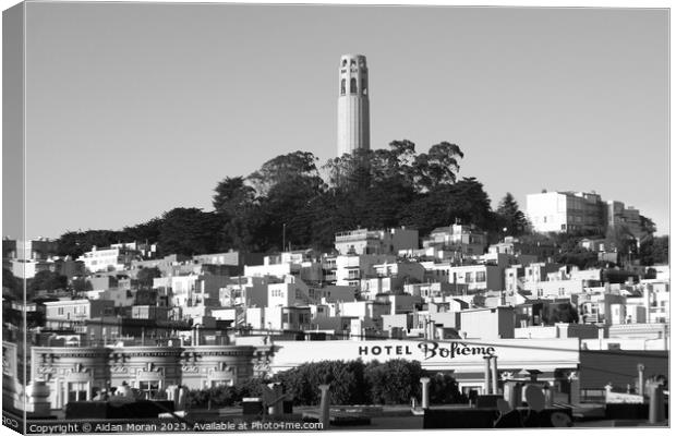 Colt Tower in San Francisco Cityscape  Canvas Print by Aidan Moran