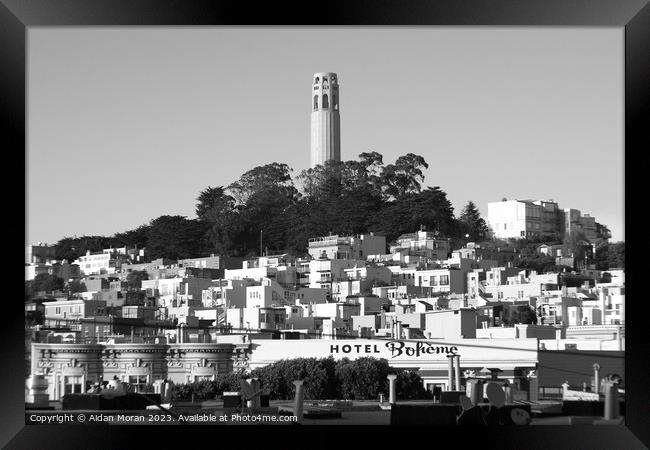 Colt Tower in San Francisco Cityscape  Framed Print by Aidan Moran