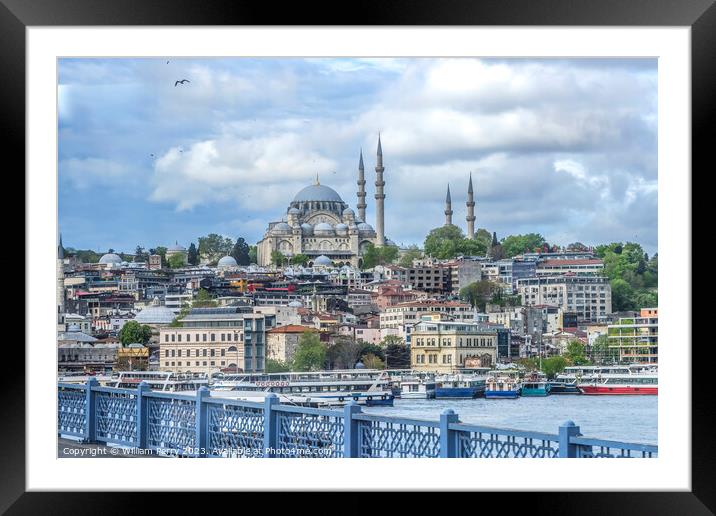 Bridge Blue Mosque Bosphorus Istanbul Turkey Framed Mounted Print by William Perry