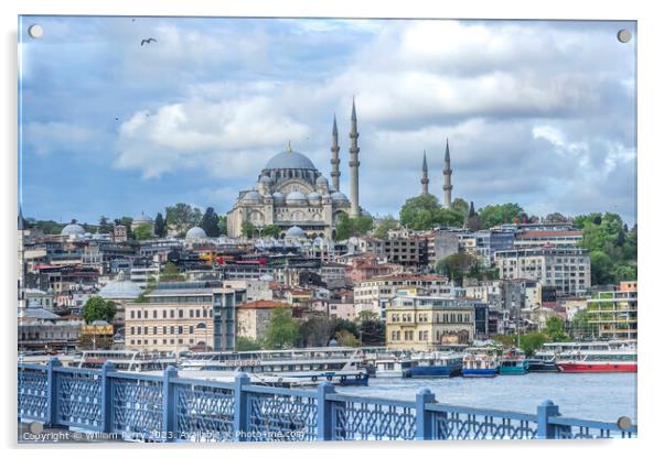 Bridge Blue Mosque Bosphorus Istanbul Turkey Acrylic by William Perry