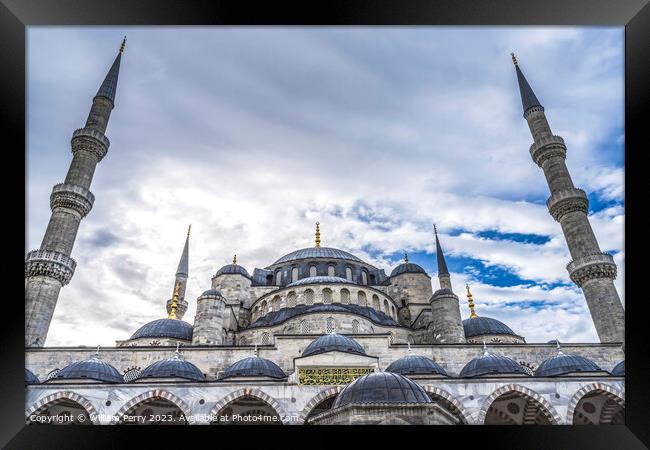 Blue Mosque Dome Minarets Istanbul Turkey Framed Print by William Perry