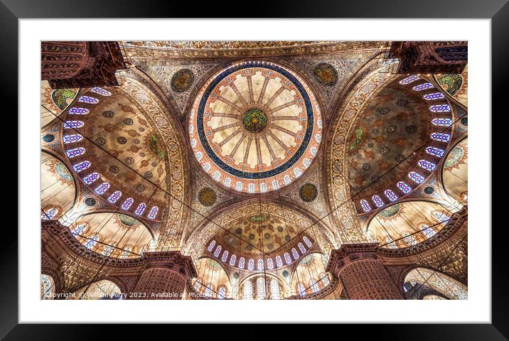 Blue Mosque Basilica Domes Stained Glass Istanbul Turkey Framed Mounted Print by William Perry