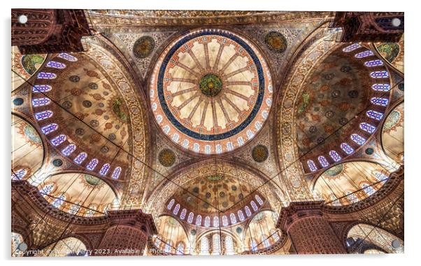 Blue Mosque Basilica Domes Stained Glass Istanbul Turkey Acrylic by William Perry
