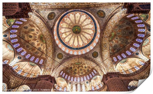Blue Mosque Basilica Domes Stained Glass Istanbul Turkey Print by William Perry