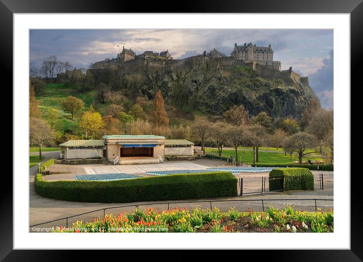 The Ross Bandstand and Edinburgh Castle Framed Mounted Print by Kasia Design
