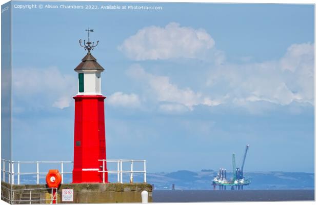 Watchet Lighthouse Somerset Canvas Print by Alison Chambers