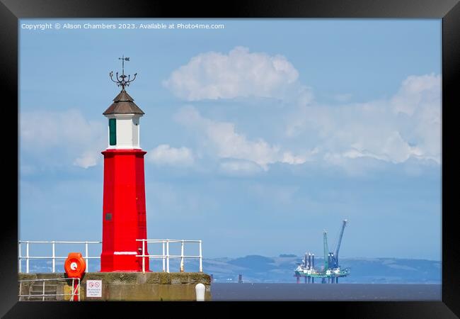 Watchet Lighthouse Somerset Framed Print by Alison Chambers