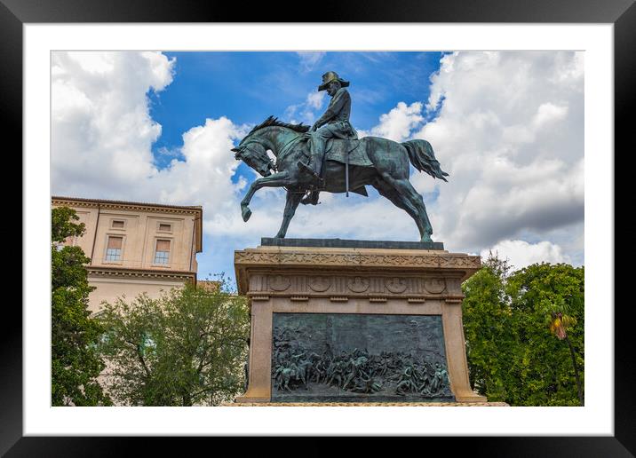 Carlo Alberto Equestrian Statue in Rome Framed Mounted Print by Artur Bogacki