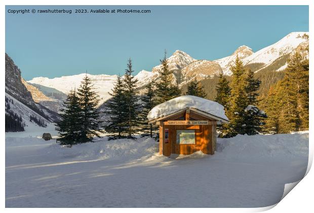 Snowy Serenity: Lake Louise and the Majestic Mountains Print by rawshutterbug 